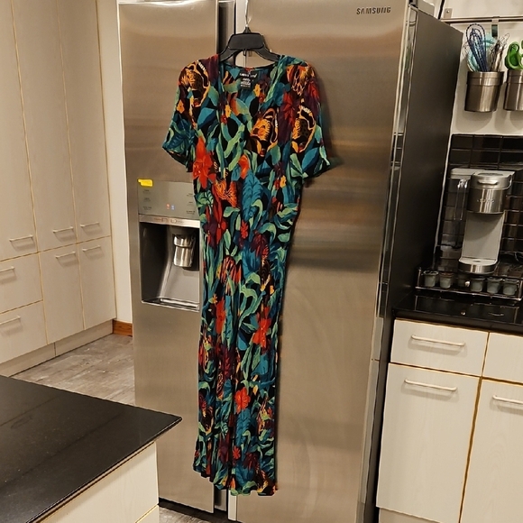 💕CAROLE LITTLE💕 Vintage Short Sleeve Maxi Dress Optical Illusion Fish Print 6 - Picture 1 of 10